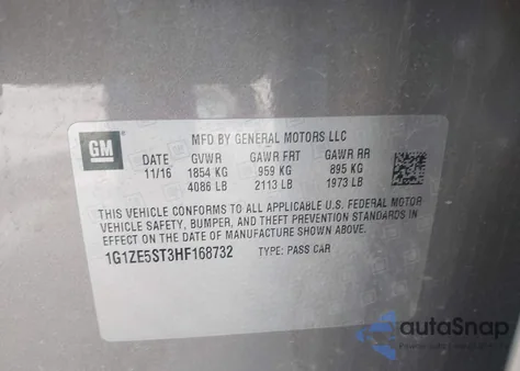 2017 Chevrolet Malibu 1Lt from USA, damaged, VIN 1G1ZE5ST3HF168732